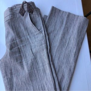 BCBG brown linen blend high waisted wide leg baggy trousers size 6